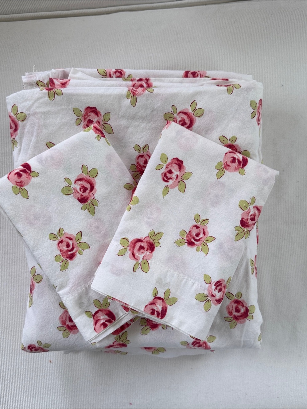 Vintage Laura Ashley Bibi Rose Complete Queen Sheet Set Cotton Red W/Pink - Picture 5 of 6